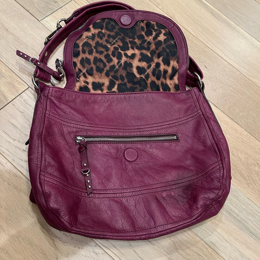 B Makowsky Purple Leather Hobo Style Convertible Satchel Purse - Picture 3 of 11